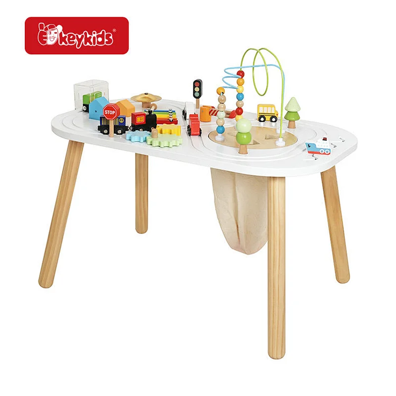 On Sale multi function educational wooden activity table with railway track toy W11B318