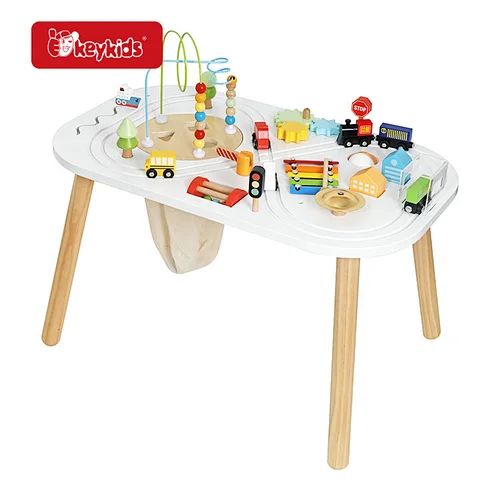 On Sale multi function educational wooden activity table with railway track toy W11B318