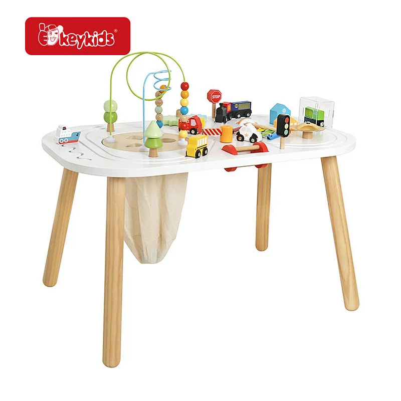 On Sale multi function educational wooden activity table with railway track toy W11B318