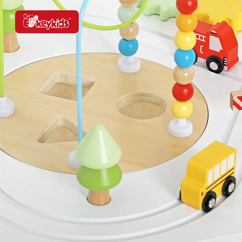 On Sale multi function educational wooden activity table with railway track toy W11B318